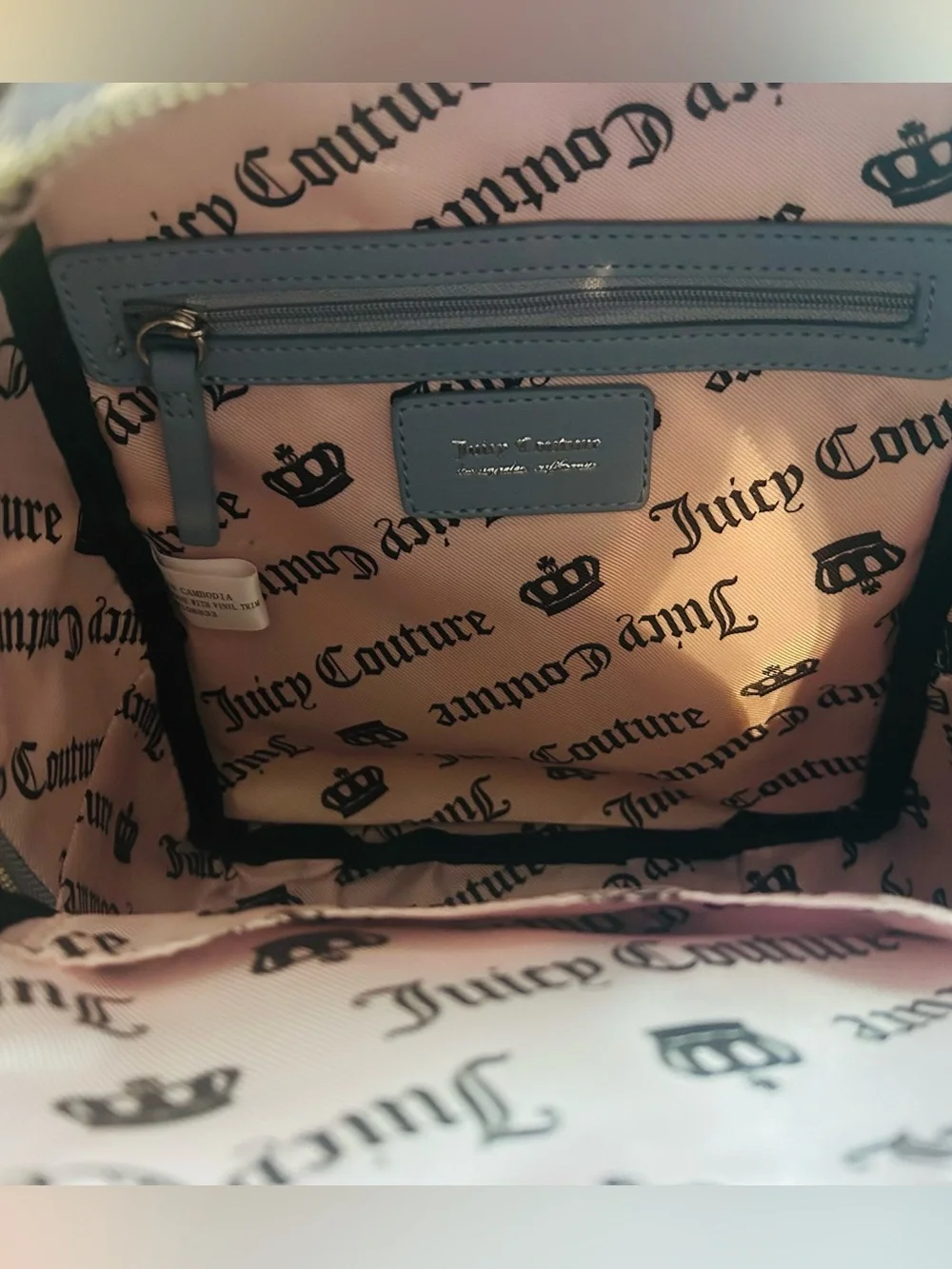 Juicy Couture Study In Style w/scottie Backpack w/ Plush Charm, Dusty Blue Color